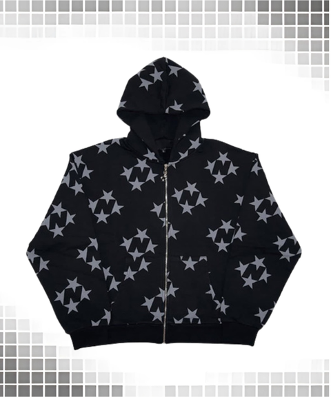 star print hooded sweatshirt jacket