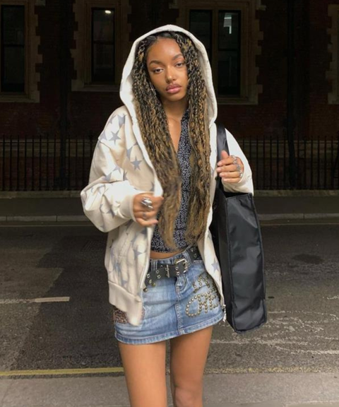 star print hooded sweatshirt jacket