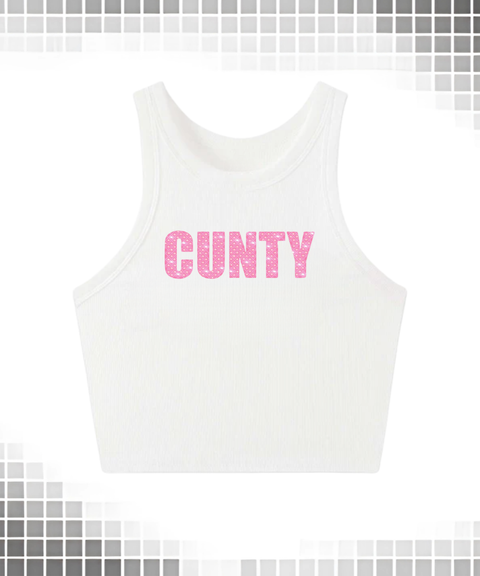 CUNTY slogan Y2K vest & off-shoulder sweatshirt & crew neck sweatshirt