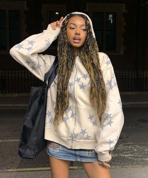 star print hooded sweatshirt jacket