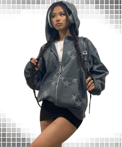 star print hooded sweatshirt jacket