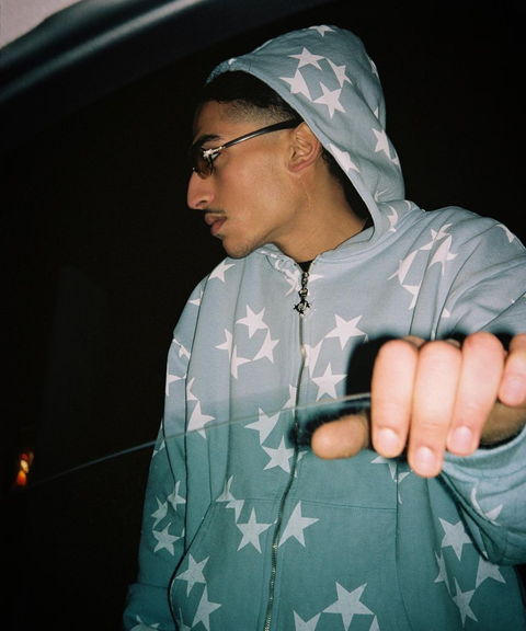 star print hooded sweatshirt jacket
