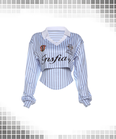 Street lapel print long-sleeved two-piece top