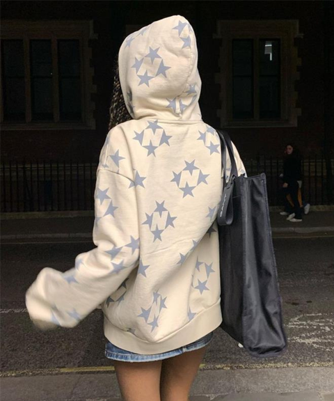 star print hooded sweatshirt jacket