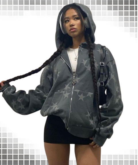 star print hooded sweatshirt jacket