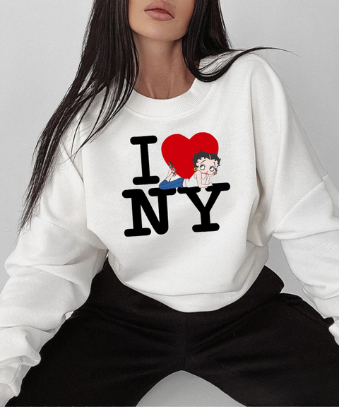 I LOVE NY slogan Y2K vest & off-shoulder sweatshirt & crew neck sweatshirt