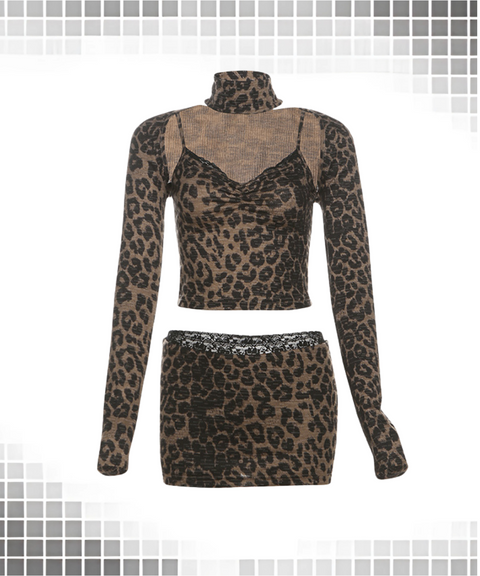 leopard print skirt two-piece set