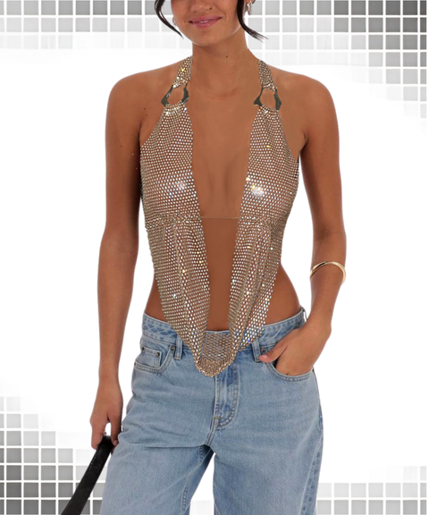 Rhinestone Halter Neck Vest