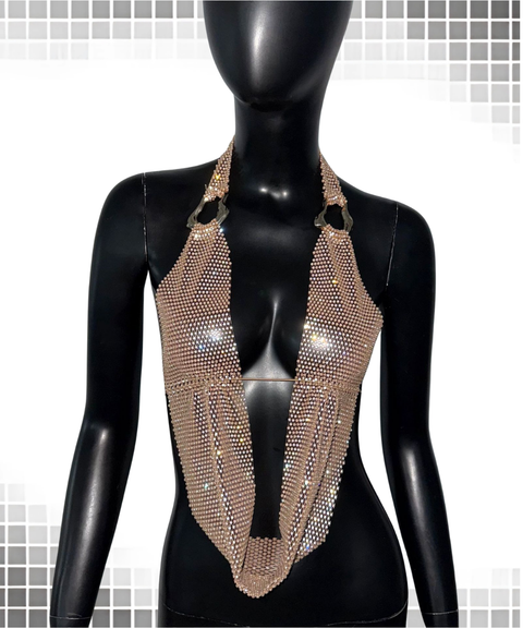 Rhinestone Halter Neck Vest