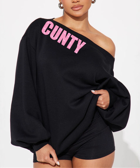 CUNTY slogan Y2K vest & off-shoulder sweatshirt & crew neck sweatshirt