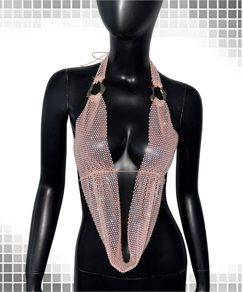 Rhinestone Halter Neck Vest