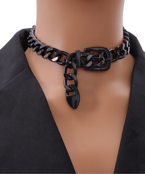 Metal necklace with belt buckle