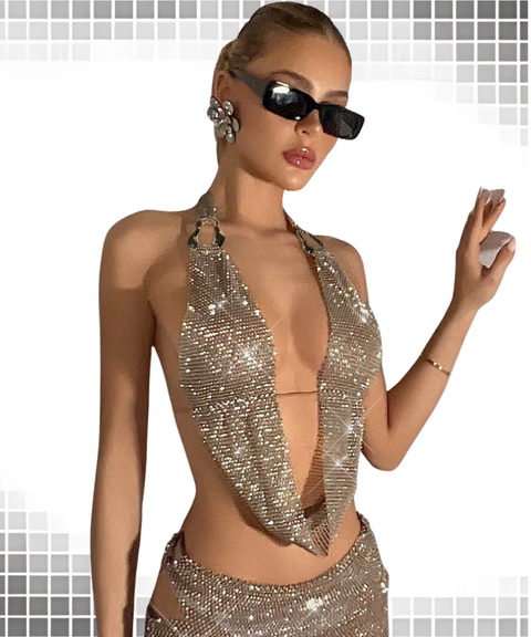 Rhinestone Halter Neck Vest