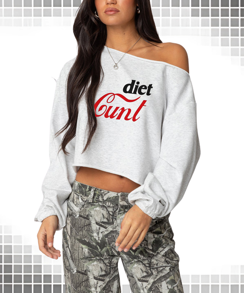 DIET CUNT slogan Y2K vest & off-shoulder sweatshirt & crew neck sweatshirt