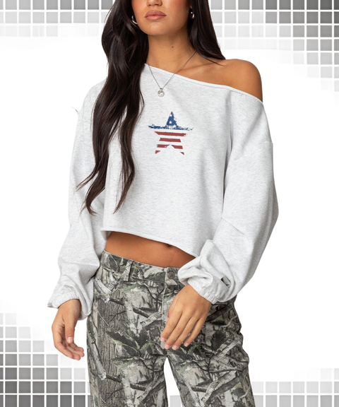 USA slogan Y2K vest & off-shoulder sweatshirt & crew neck sweatshirt