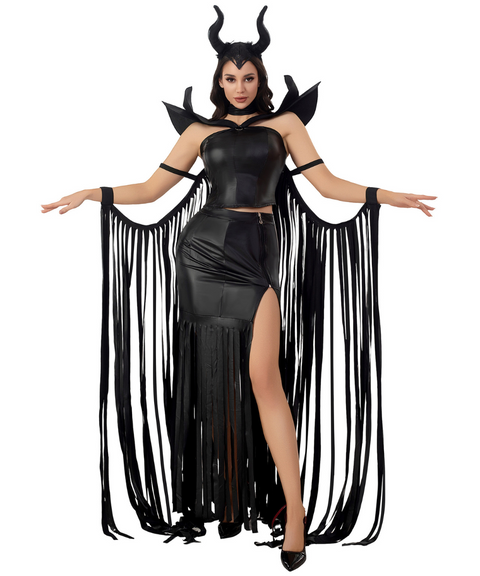 Halloween Maleficent witch costume cosplay skirt suit with headdress