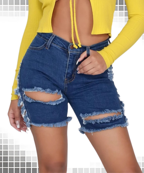 Ripped Elastic Torn Denim Shorts Shorts