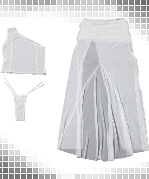 Mesh Top Long Skirt Set