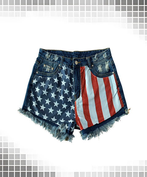 American Flag Element Ripped Jeans Short
