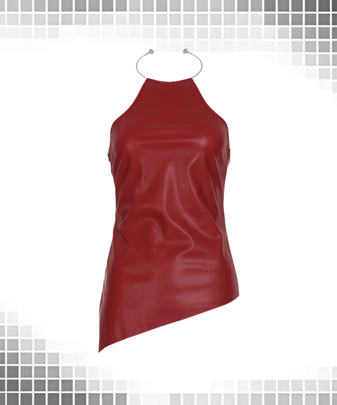 Metal Collar Halter Sleeveless Leather Vest