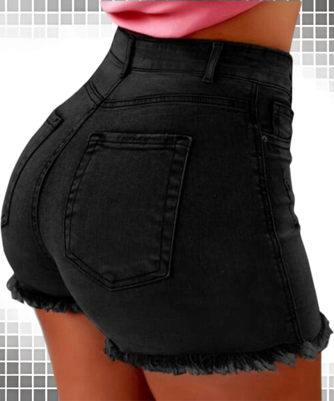Fringed Ripped High Waist Denim Shorts