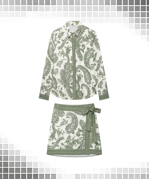 Printed Long-Sleeved Shirt And Skirt Set