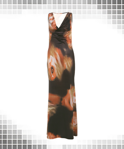 Printed High Waist Long Dress