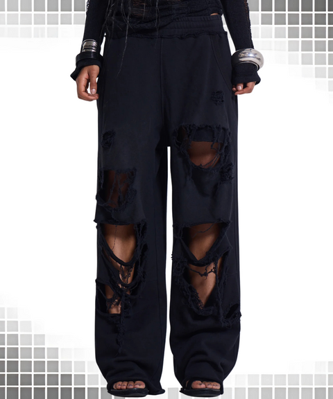 Ripped Wide-leg Baggy Trousers