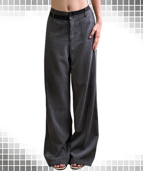 Striped Double Waist Suit Pants