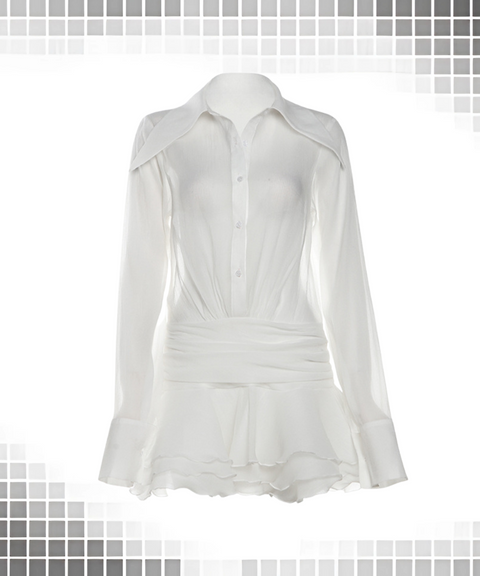 Lapel-neck Flared Sleeve Dress