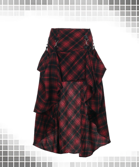 Halloween red plaid irregular adjustable multi-wear skirt