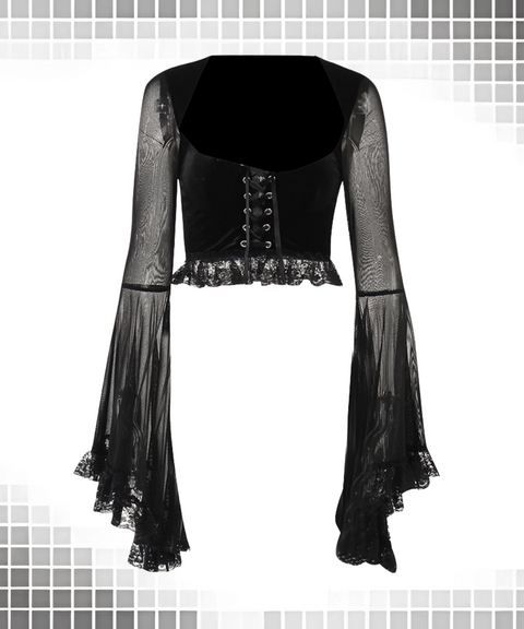 Halloween mesh paneled flared sleeve top