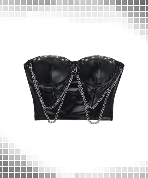 Halloween gothic dark style rivet chain leather tube top for women