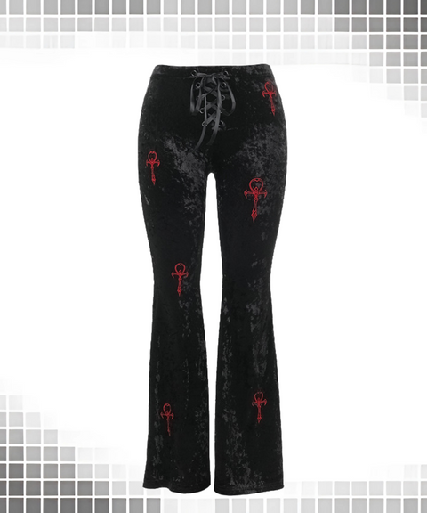 Halloween cross embroidered flared pants