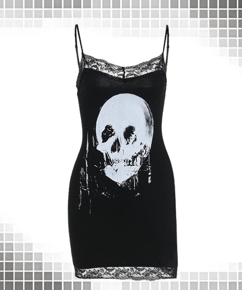 Halloween skull print tank dress for women