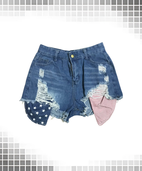 American Flag Element Ripped Jeans Short