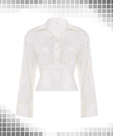 Polo-neck shirt-sleeve top