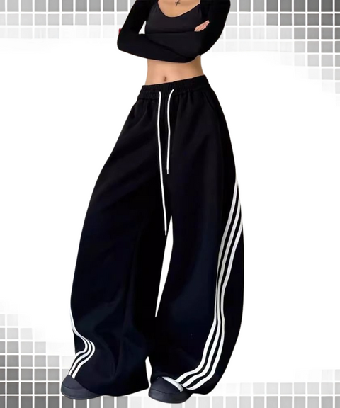 Striped Contrast Wide Leg Pants