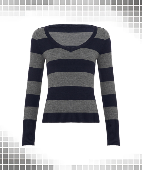 Contrast striped V-neck long-sleeved sweater