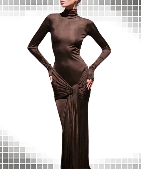 Women's turtleneck long-sleeved tie-dress
