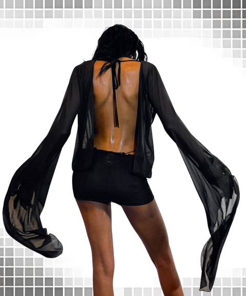 Solid Mesh Short Dress