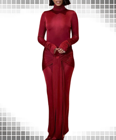Women's turtleneck long-sleeved tie-dress