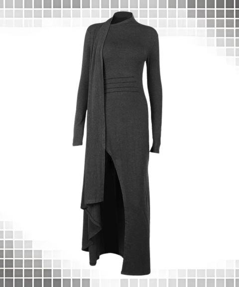 Knitted long-sleeved slit dress