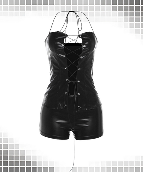 PU Top And Leather Pants Set