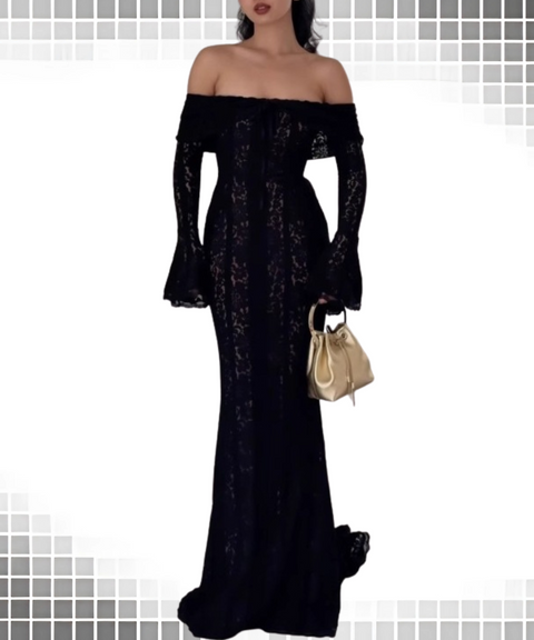 Lace Off-the-shoulder Long-sleeved Tube Dress