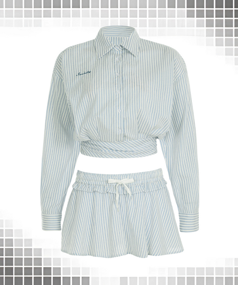 Striped Long Sleeve Shirt High Waist A-Line Skirt Set