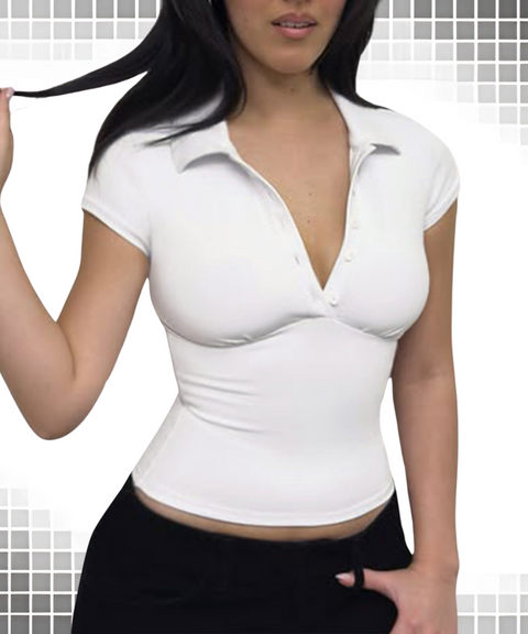 Solid color lapel pullover button-down slim fit short-sleeved T-shirt