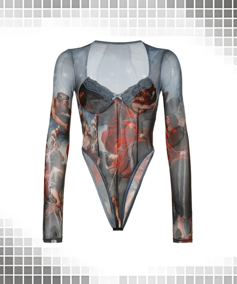 Mesh print court-style bodysuit
