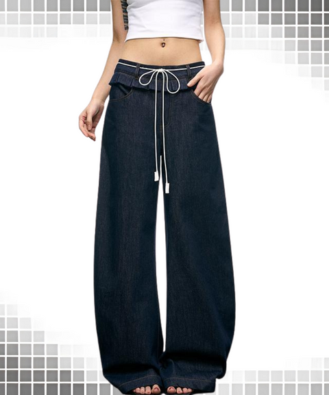 Pleated Scimitar Jeans Loose Wide Leg Pants
