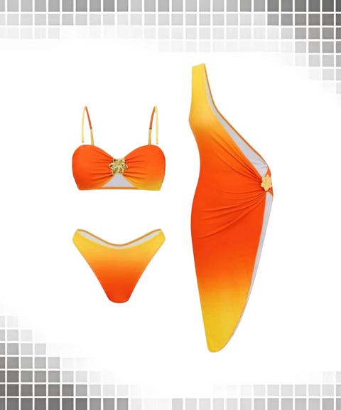 Sexy Solid Bikini Two-Piece Skirt Set
